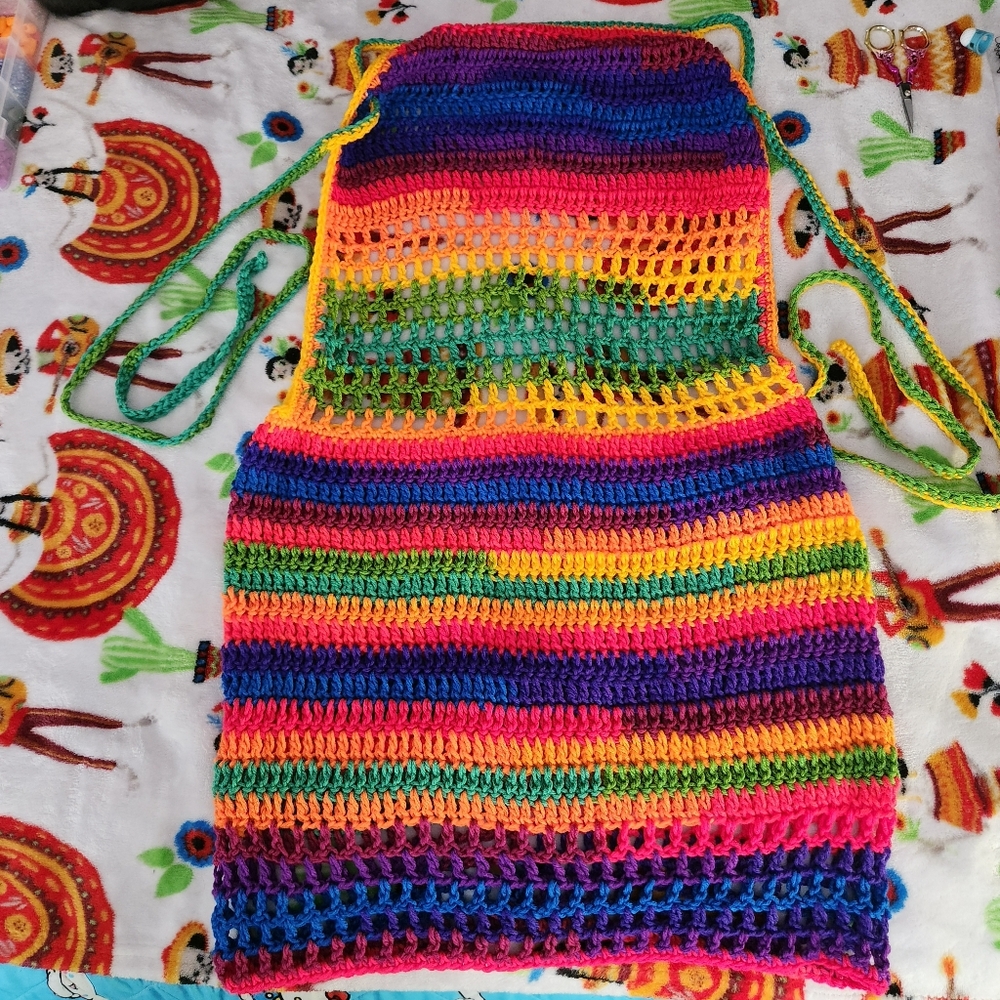 One Of A Kind Hand-made Colorful Crochet Halter Dress